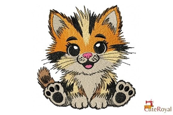 Cute Baby Kitten Sitting: A Charming Embroidery Design for Etsy Sellers