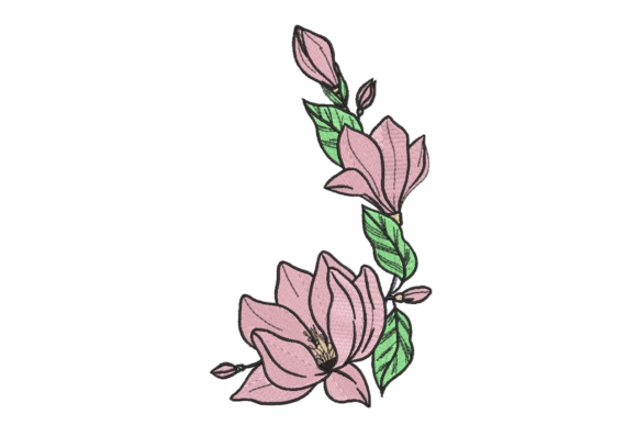 Pink Magnolia Branch: A Seasonal Embroidery Staple