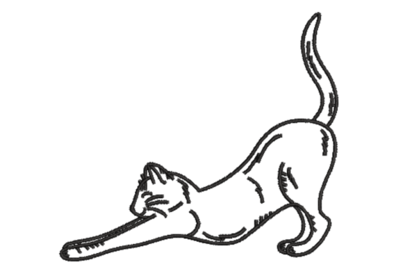 Stretching Cat Machine: A Minimalist Embroidery Design for Versatile Branding