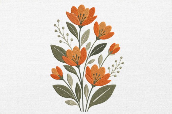 Stylized Flower Bouquet Embroidery Design