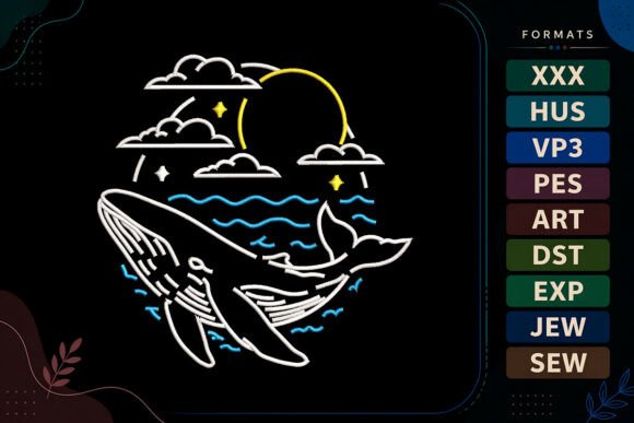 Whale Ocean Summer Sea Embroidery Design